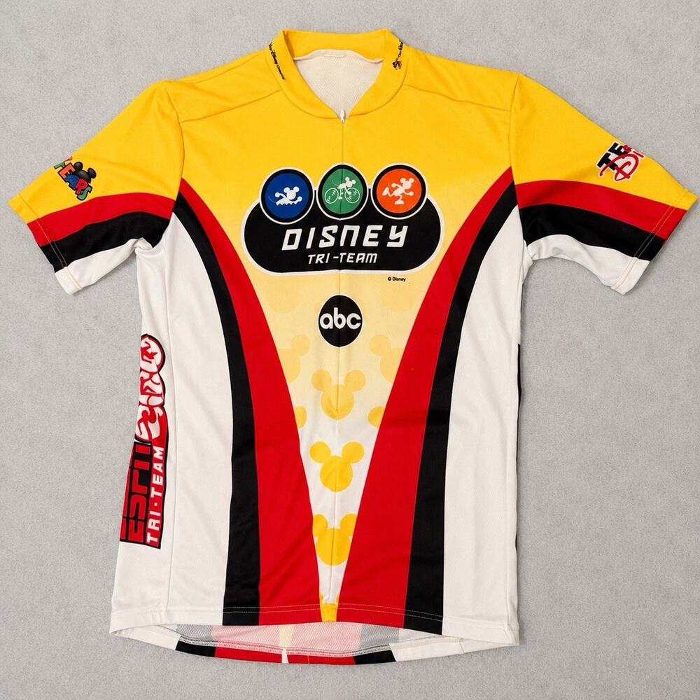 Disney Tri-Team Cycling Jersey Medium Yellow 1/4 Zip ESPN ABC Mickey Mouse